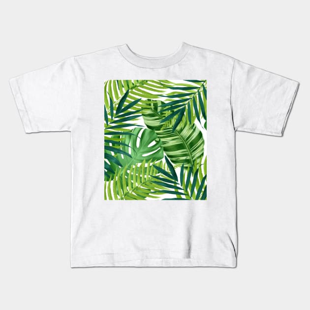 Green Tropical Leaves Kids T-Shirt by CatyArte